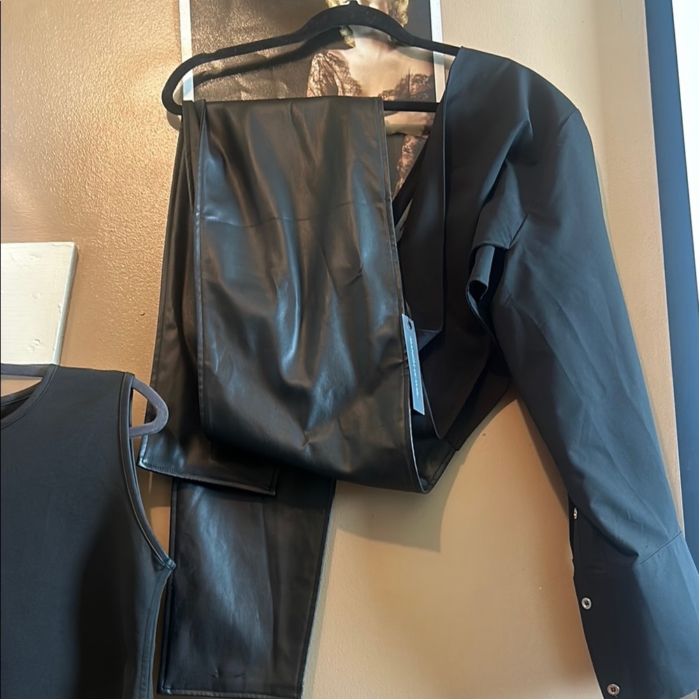 One Sleeve Leather Wrap Top - Black